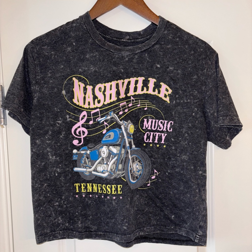Acid Washed Black Crop Top with Nashville Graphic